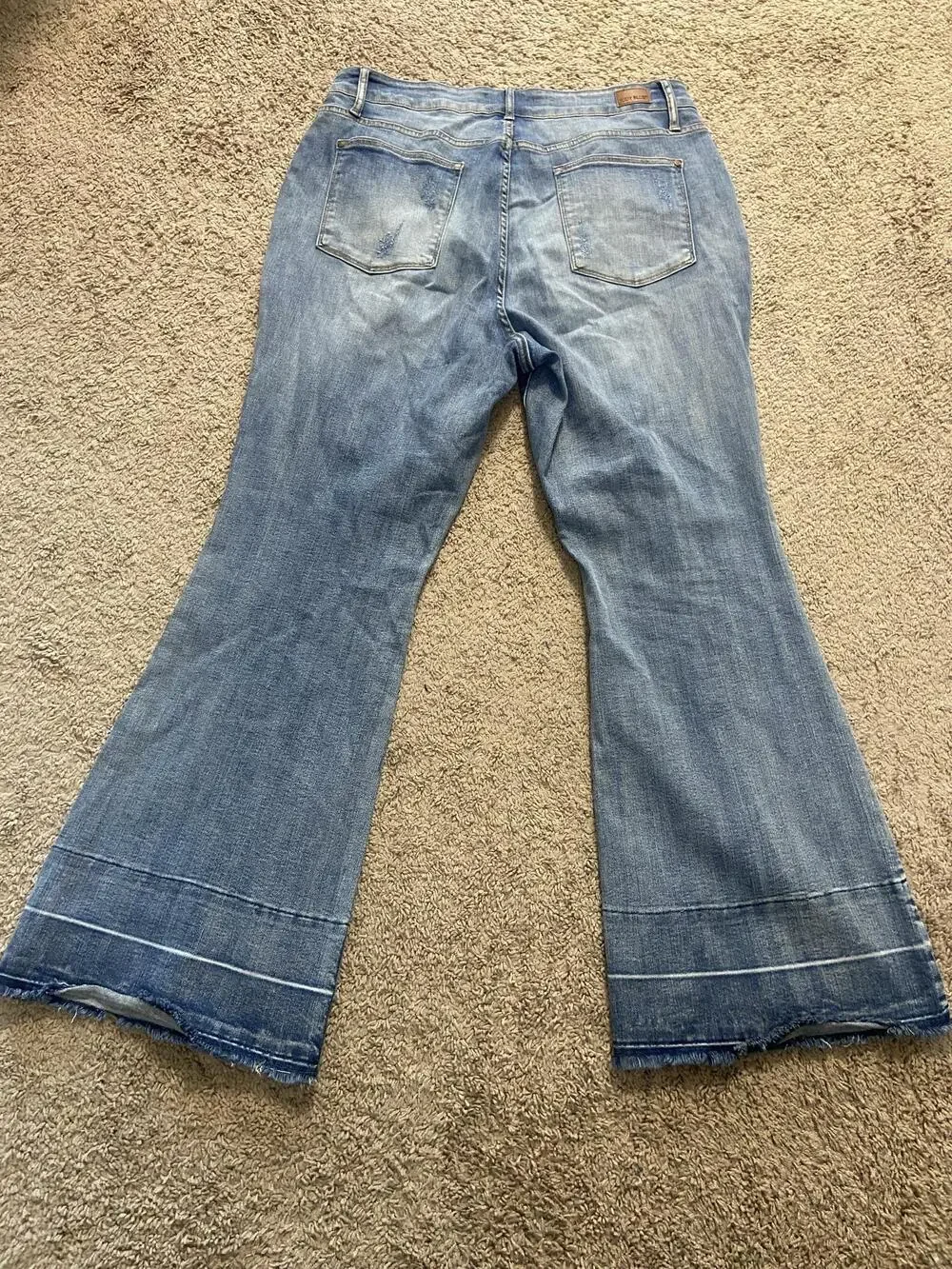 Judy Blue Jeans Womens 20W Blue High Rise Flare Distressed Fringe Hem Plus Size